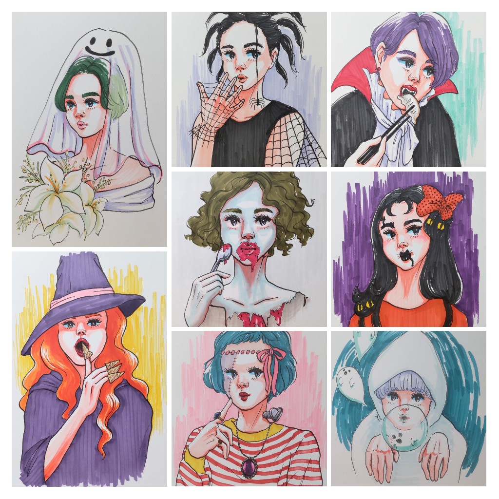 #ハロウィンお絵かき大会2021
#お絵描き
#イラスト
#アナログ
#女の子 #レトロ 
#ファッション
#ヘアスタイル
#ハロウィン
#nostalgia
#retro
#retrostyle
#vintagefashion
#japanesegirl 