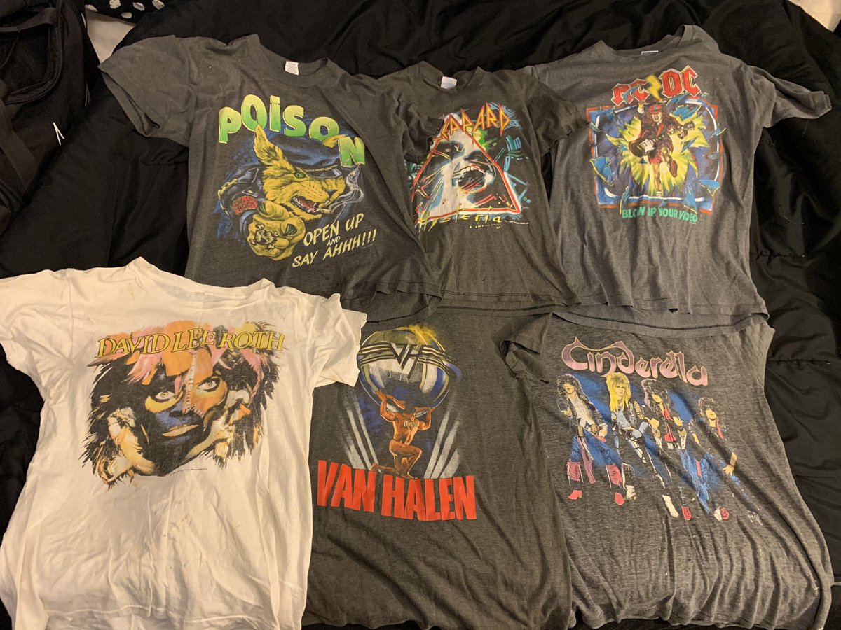 Eric_Owns's tweet photo. @HEELZiggler I scored these original concert shirts today at a steal at a local thrift store, thought you would appreciate this haul! Check the front and backs! No Crüe shirts to go with that cassette tape I gave you at your comedy show, though, unfortunately https://t.co/4lMOYwbQc3