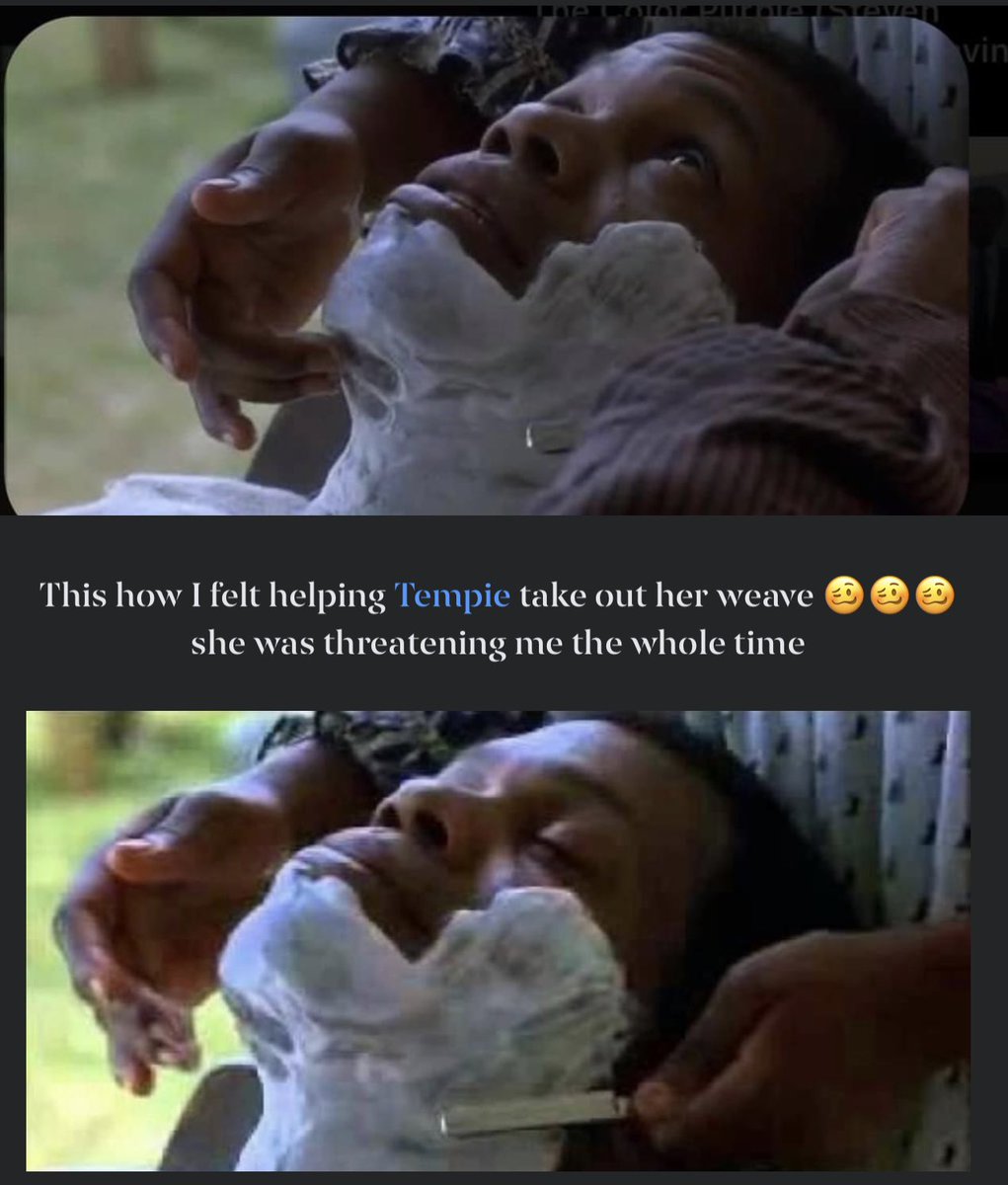 HouseStudd's tweet photo. I felt like #Celie from #TheColorPurple helping my girl take her weave out!!! #NeverAgain https://t.co/gHyUxESM7Q