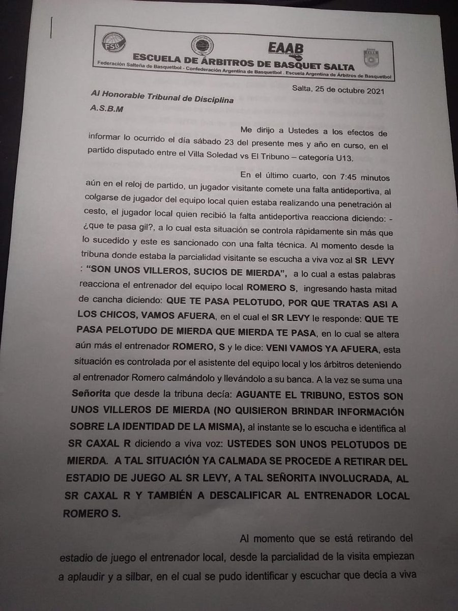 ebvillasoledad's tweet photo. 🏀COMUNICADO: Desde la Escuela de Básquet Villa Soledad repudiamos enérgicamente los insultos discriminatorios y clasistas proferidos por la parcialidad visitante hacia nuestros jugadores el día sábado 23 durante el partido de la Cat U13, @LeoDestefano2 @filpalopoli @SaltaBasket https://t.co/Amcf9JjXZX