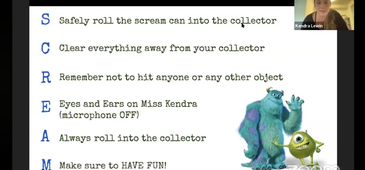 CSULB_APE's tweet photo. Screamingly fun day in ASAPP lab today! Ms. Kendra and Mr. Ian led us through a warmup, underhand scream can roll, and cooldown with Mike and Sully. Got to scare and exercise today!
#AdaptedPE #CSULB_APE #Differentiation #monstersinc https://t.co/zzf1RnFUP2