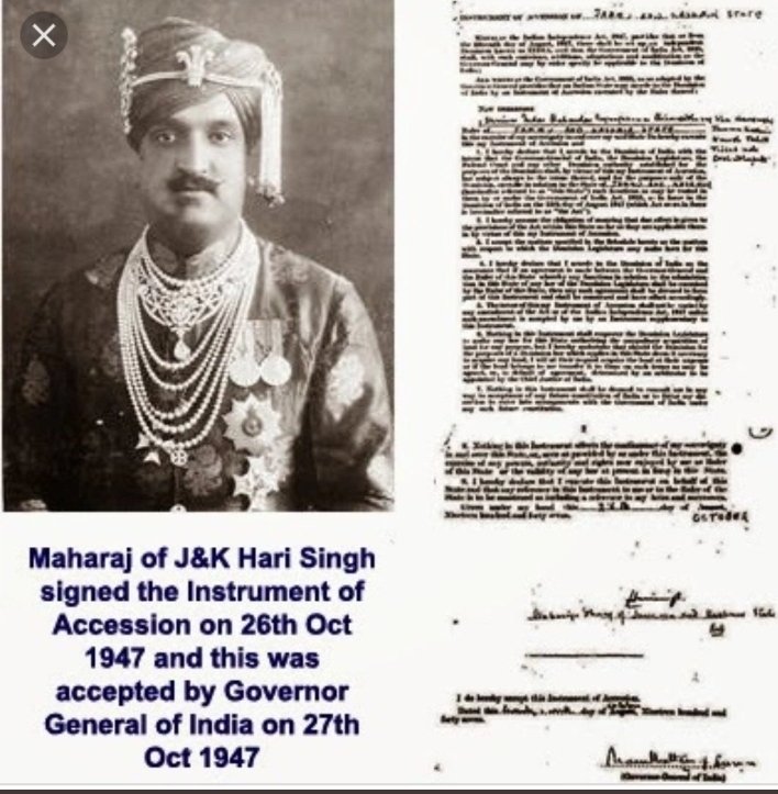 GanderbalD's tweet photo. This Day That Year...
26 October 1947
#JK_AccessionDay
Maharaja Hari Singh, the ruler of the Princely State of J&K, on seeing the brutality of 🇵🇰 invaders and marauders, plundering, looting and raping his subjects, on 26 October 1947, agreed to accede to the Dominion of 🇮🇳 https://t.co/2ztDUBQJpM