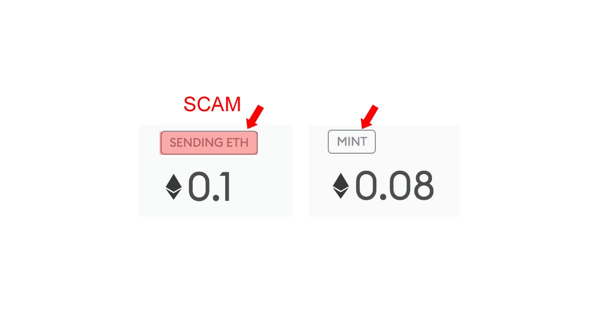 BrettScale0's tweet photo. 5\ The tell tale sign of this scam is when you connect your wallet it says "SEND ETH"

Even if it says "mint"... always double check the URL &amp; announcements for something... phisy. https://t.co/vm28wU3tHS