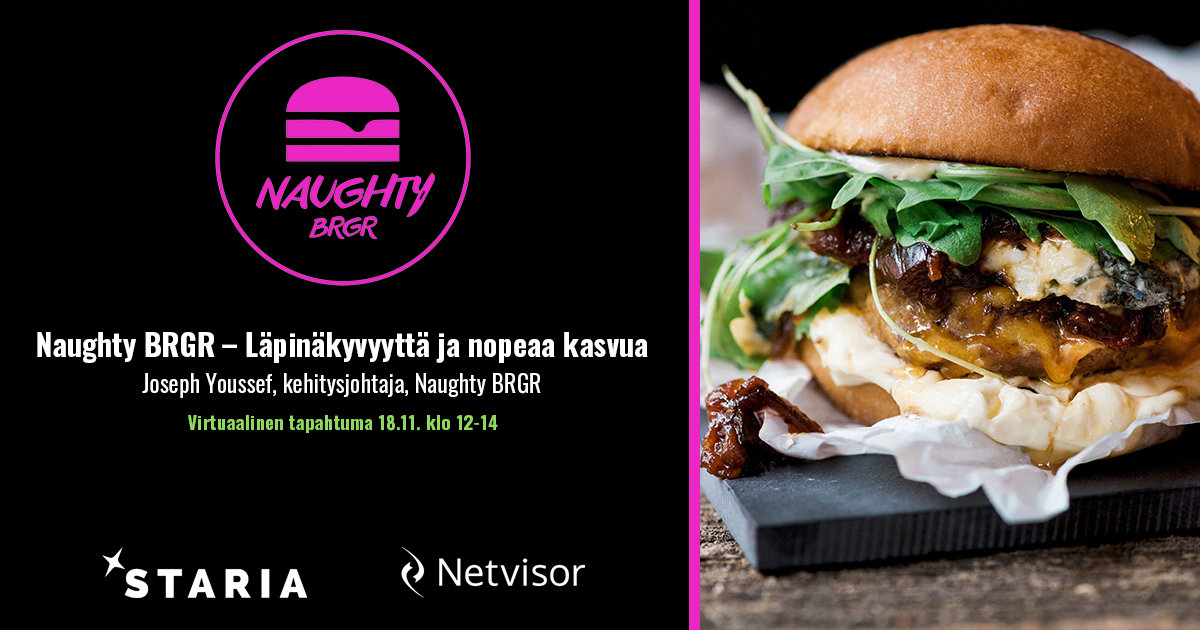 StariaGroup's tweet photo. Syksyn herkullisin puheenvuoro kuullaan torstaina 18.11, kun #NaughtyBRGR:n kehitysjohtaja Joseph Youssef kertoo heidän #menestysresepti'stään 🍔

Tutustu ohjelmaan ja varaa paikkasi maksuttomaan tapahtumaan: https://t.co/l1ftRdPaba

#Stariagroup #Netvisor @VismaSolutions https://t.co/8dfj7eDvOF