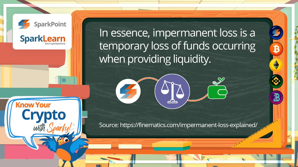 sparkpointio's tweet image. Impermanent loss is also often explained as a difference between holding an asset versus providing liquidity in that asset.
You learn something everyday, Sparkies! ✨
#KYCWS #SparkLearn