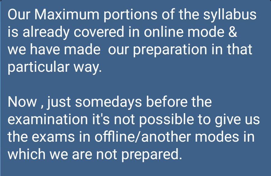 AshuPatra4's tweet photo. #online_syllabus_cover_equivalent_to_online_exam_only
#we_want_online_odd_sem_exam
#students_openions_matters
#online_exam

@MamataOfficial
@basu_bratya https://t.co/bJ31jjwXyU