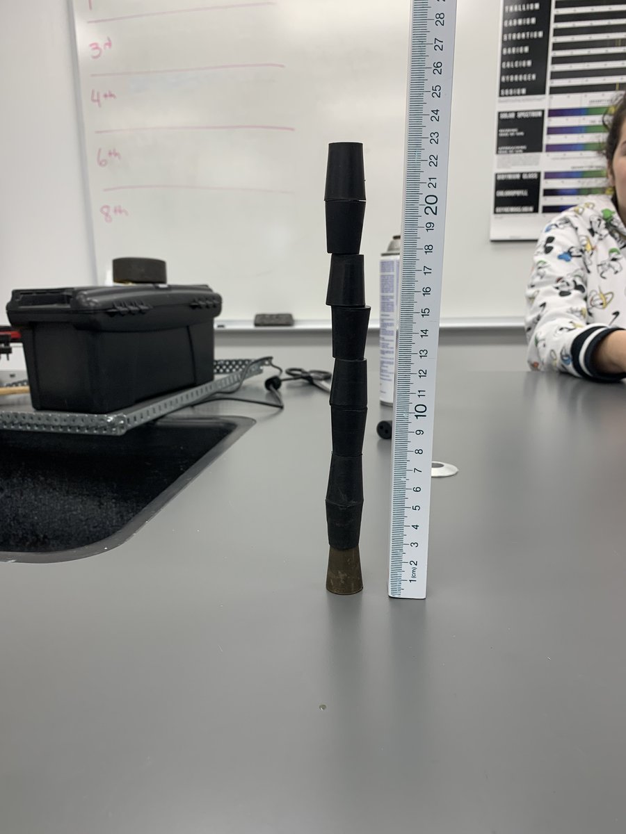bwright_13's tweet photo. Chemistry students finished up #molympics21 last Friday by building rubber stopper towers and finding how tall a mole of stoppers is (hint: really tall!). We had a great week celebrating #MoleDay2021 and developing our skills performing calculations with moles! #ccbison https://t.co/G1xX9mJiKY