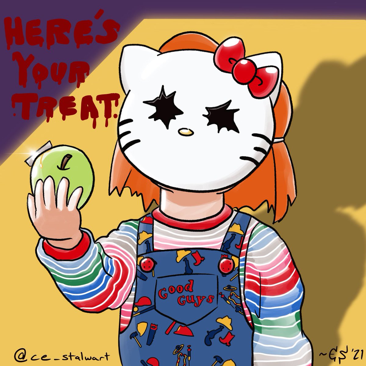 CSGaymer's tweet photo. Hello, Chucky~
“Here’s your treat.”🤡🔪🍏
⚠️Disclaimer: Make sure to check your treats before consuming.🎃🍭🍫
#hellochucky #chucky #chuckythekillerdoll #goodguydoll #childsplay #charlesleeray #donmancini #braddourif #CHUCKYTVSERIES #procreateart #digitalartist #gayartist https://t.co/rCpUgIxp9J
