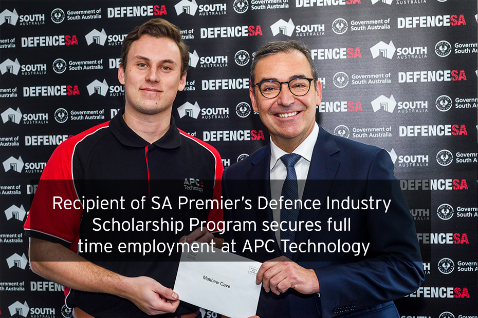 Our latest hire Matt Cave, <a href="/Flinders/">Flinders University</a> mech eng student. Its another success story for the scholarship program which continues to power South Australia’s defence industry workforce. bit.ly/3nq2KY4. A great outcome <a href="/marshall_steven/">Steven Marshall AO</a>, <a href="/The_AiGroup/">Ai Group</a>, @DefenceSA
