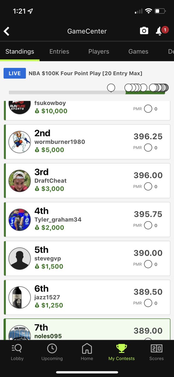 nole095's tweet photo. @coachdrew151 @RunPureSports @BigT44DFS @draftcheat @Hoop2410 @TravisMangone nice hit! I was just cut off in 7th lol. I saw you hold that through the late night hammer. Go noles! https://t.co/3vTvp5V2Di