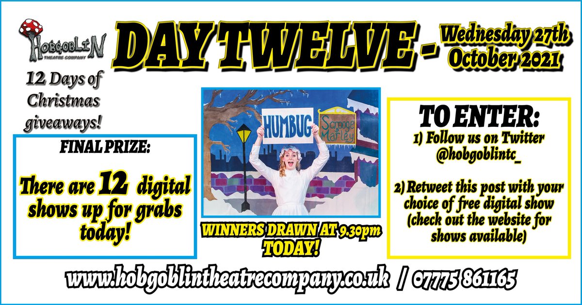hobgoblintc_'s tweet photo. This is it, Day Twelve! This evening at 9.30pm we will be giving away 12 digital shows! To be in the draw to win one of them you need to Retweet this post and Follow us (we love to hear which show you'd like). Visit  https://t.co/Ud3H7wRDRY to choose a show #edutwitter #educhat https://t.co/0tpodtcMUB