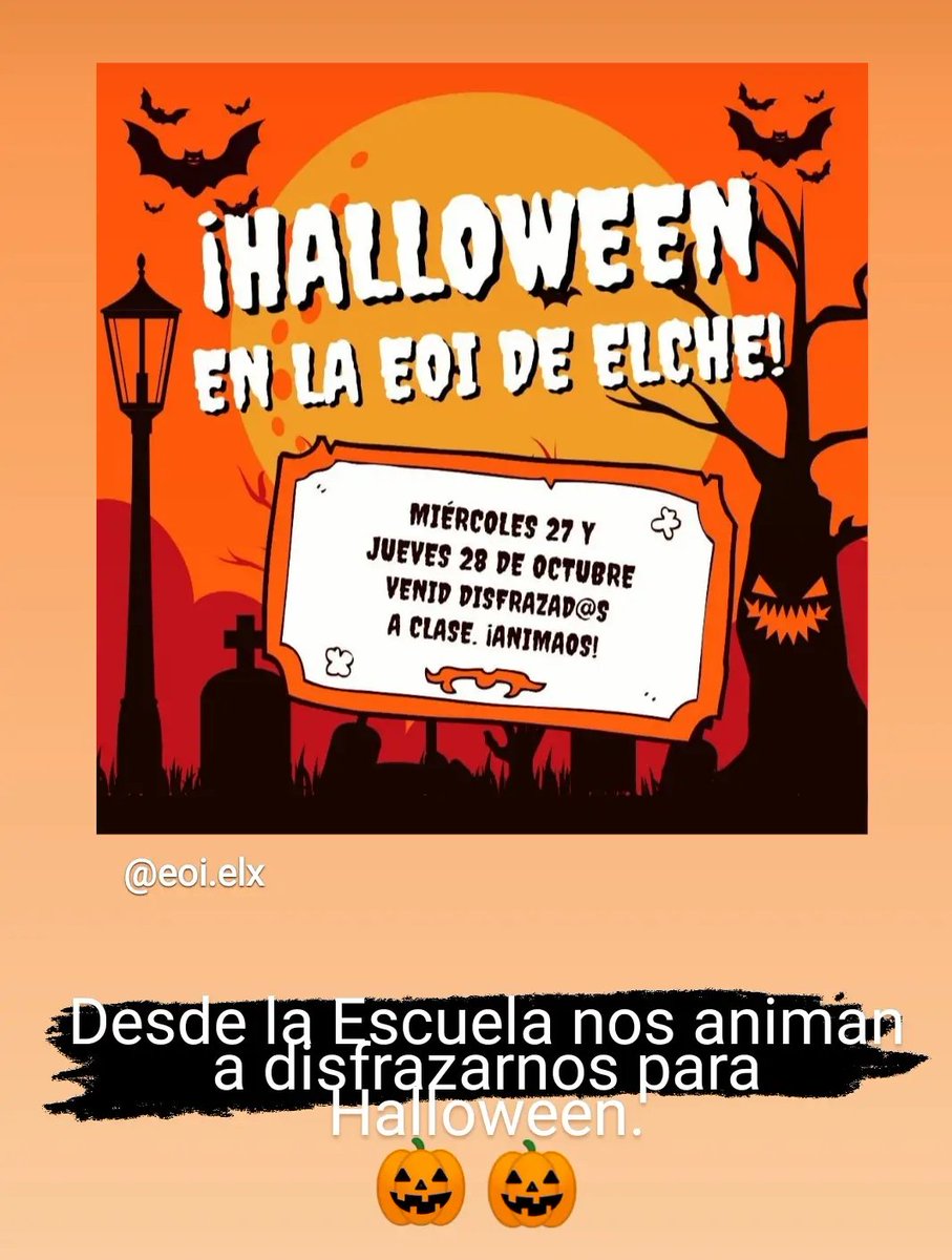 Desde la Escuela <a href="/EOIElxCultural/">EOI Elx Cultural</a> nos animan a disfrazarnos para Halloween.
instagram.com/p/CVhWIhmNc01/…