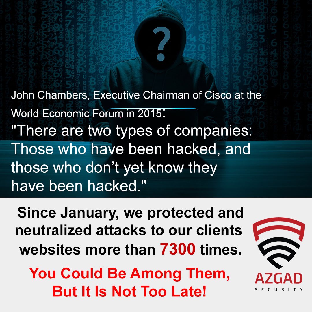 azgadsecurity's tweet photo. Since January 2021 we #protected our client’s #websites from #hackattacks more than 7300 times. Your could be among them too, but it is not too late. https://t.co/1zsN0Fhoyw https://t.co/jO47fgcmFR