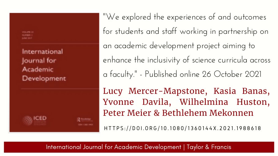 IJAD (@intljouracaddev) on Twitter photo New release: āIām not aloneā: outcomes of a faculty-wide initiative for co-creating inclusive science curricula through studentāstaff partnership, by <a href="/LucyMercerMaps/">Dr Lucy Mercer-Mapstone</a>, <a href="/edinkasia/">Kasia Banas</a>, <a href="/whydee13/">Dr Yvonne Davila</a>, <a href="/willaonthego/">Prof Willa Huston</a>, Peter Meier & Bethlehem Mekonnen - ed.gr/dprso New release: āIām not aloneā: outcomes of a faculty-wide initiative for co-creating inclusive science curricula through studentāstaff partnership, by <a href="/LucyMercerMaps/">Dr Lucy Mercer-Mapstone</a>, <a href="/edinkasia/">Kasia Banas</a>, <a href="/whydee13/">Dr Yvonne Davila</a>, <a href="/willaonthego/">Prof Willa Huston</a>, Peter Meier & Bethlehem Mekonnen - ed.gr/dprso