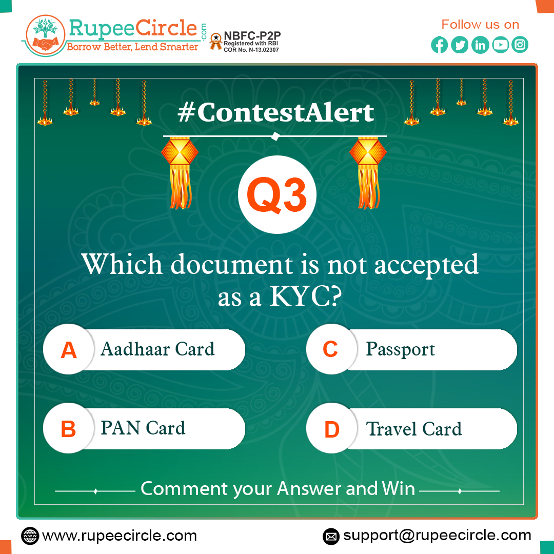 RupeeCircle's tweet image. #ContestAlert #CommentAnswer 
𝐇𝐞𝐫𝐞&apos;𝐬 𝐰𝐡𝐚𝐭 𝐲𝐨𝐮 𝐡𝐚𝐯𝐞 𝐭𝐨 𝐝𝐨 𝐭𝐨 𝐩𝐚𝐫𝐭𝐢𝐜𝐢𝐩𝐚𝐭𝐞:
1. Comment Your Answer.
2. Like This Post &amp;amp; Tag.
3. Follow Our Page.
4. Mention Our Page On your Story.
You&apos;re All Set!!
#RupeeCircle #SmartFinancing #P2PLending #P2PLoan