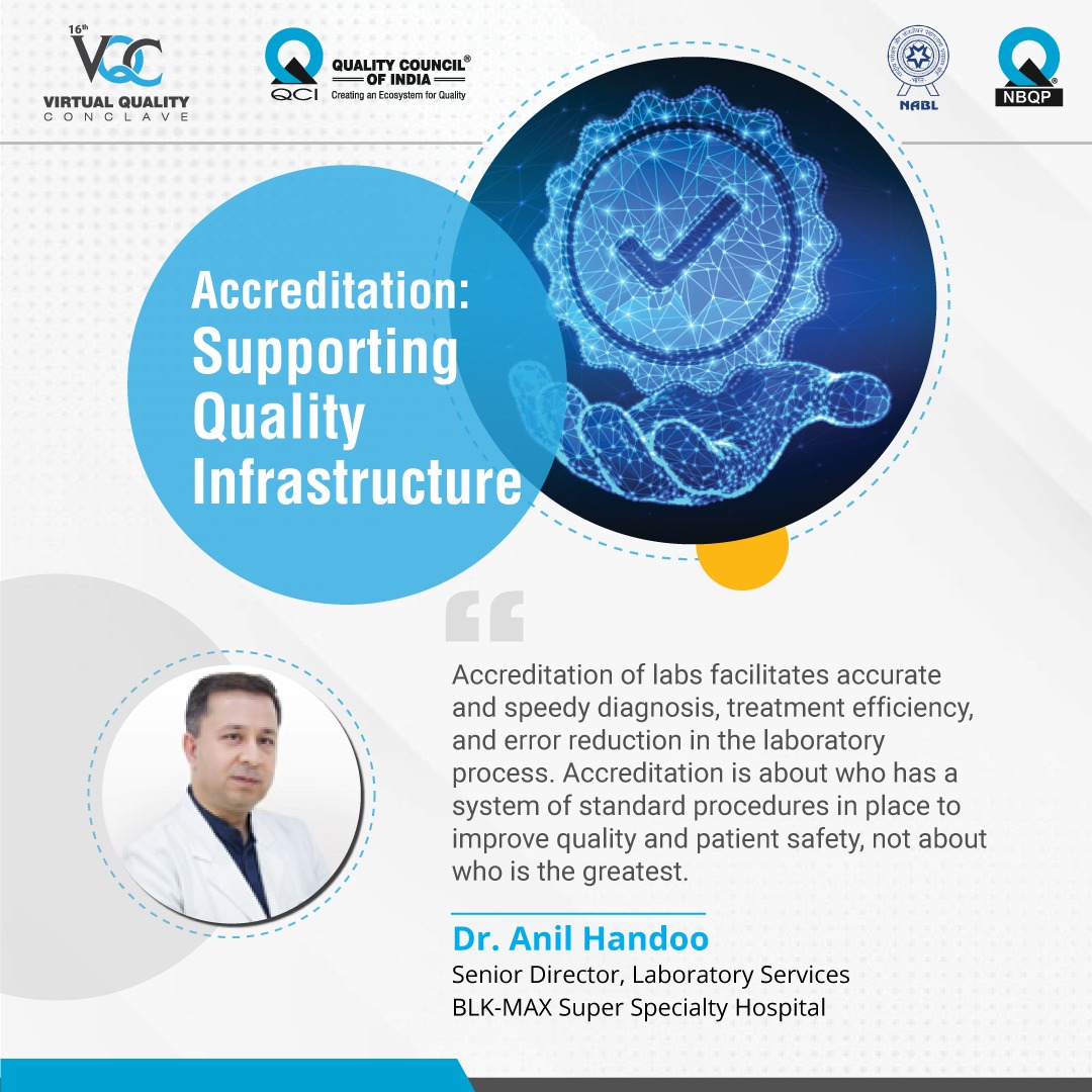 QualityCouncil's tweet photo. Dr. Anil Handoo creates a distinction on #LabAccreditation being about improving #quality & setting benchmarks in patients' safety rather than discerning who is better. He also discusses the various perks of excelling at #Accreditation in laboratory services.
#VQC #Conclave https://t.co/Z6fow4R26k