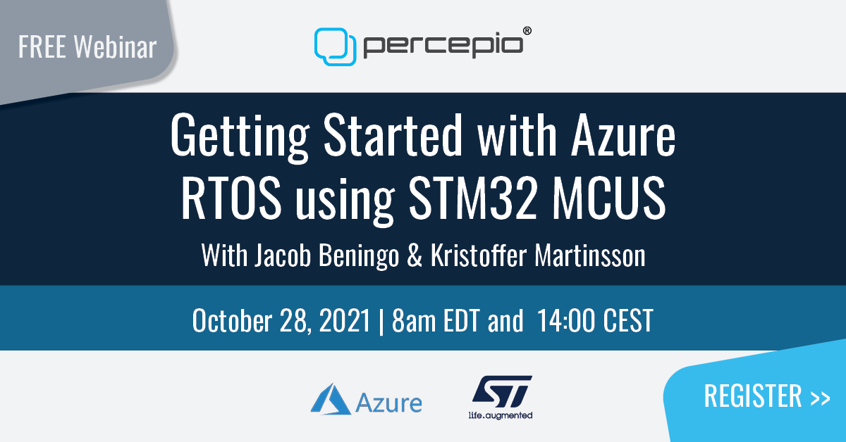 percepio's tweet image. Reminder: Our #webinar &apos;Getting Started with Azure RTOS Using STM32 MCUs&apos;, is tomorrow (Oct 28)! Presenters @Jacob_Beningo &amp;amp; Kristoffer Martinsson will provide a demonstration using the STM32L4 Discovery board. Sign up now! ow.ly/cWWp50GyKCE 

@Azure @ST_World #AzureRTOS