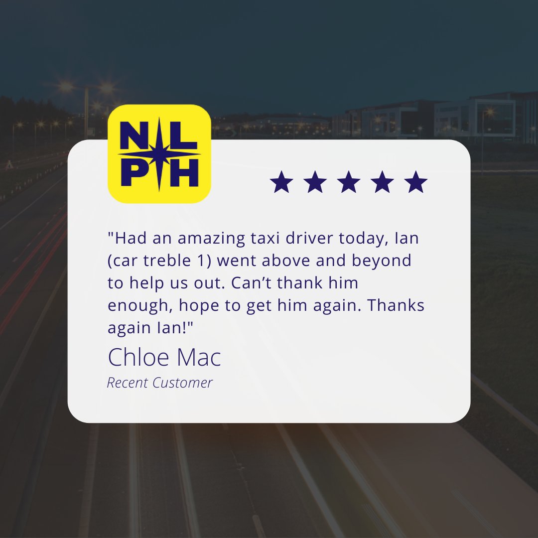 hire_north's tweet photo. ✨A stellar review from one of our recent customers, we do have the best drivers!✨
Be sure to let us know how your trip went when you travel with us😃You can leave us a review anytime and even give a shout out to your driver if they made your trip that bit better.

#nlphtaxis https://t.co/0M3DPb68f9