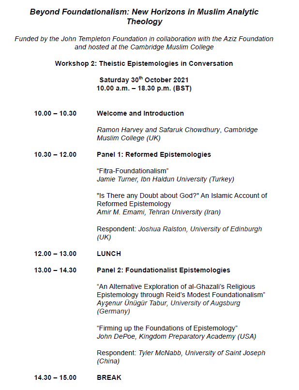 BeyondFound2023's tweet photo. We are excited to host our second online workshop this Saturday, putting an international group of epistemologists from Islamic, Christian and Jewish traditions into respectful dialogue. Note that this is a closed-door session, but the papers will be edited for our new volume. https://t.co/WxMR8Rsmmy