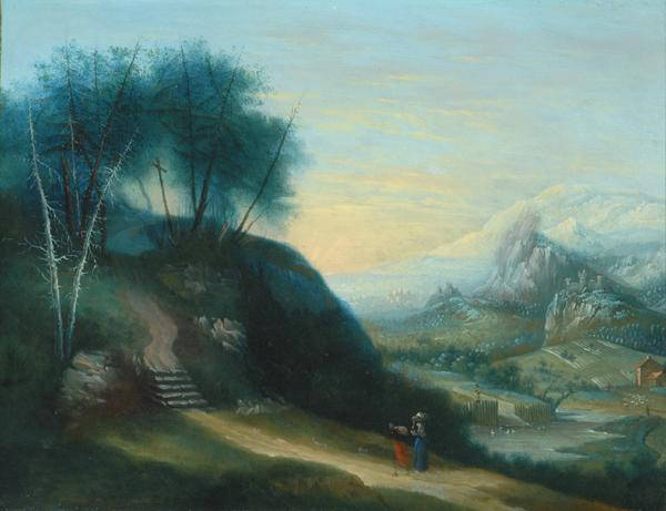 My current placement at <a href="/TheBowesMuseum/">The Bowes Museum</a> has me surveying their Dutch &amp; Flemish works. This work's currently attributed to #AertvanderNeer but I'm not convinced! Possibly another #HermanSaftleven considering already a couple in their collection? shorturl.at/otxK3