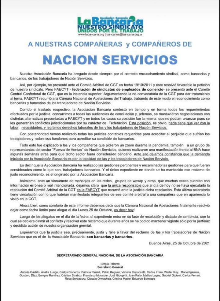 Natuslove1's tweet photo. El Banco Nación Precariza a sus empleados, festeja los 130 años, regalando un gran bonos a sus empleados, mientras negrea a otro sector! Los empleados de Nación Servicios #SomosBancarios https://t.co/3C5bZMVPzP