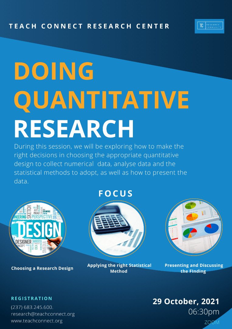 Teach_Connect's tweet photo. Join the Research Community this October 29th 2021 and explore ways on how to  conduct a quantitative research design.  All you need to do is click on the link below to secure your spot. https://t.co/4PJSgHCEcv
@MakolleHenry

@cameroonians

@googlestudents https://t.co/svxIutoAh1