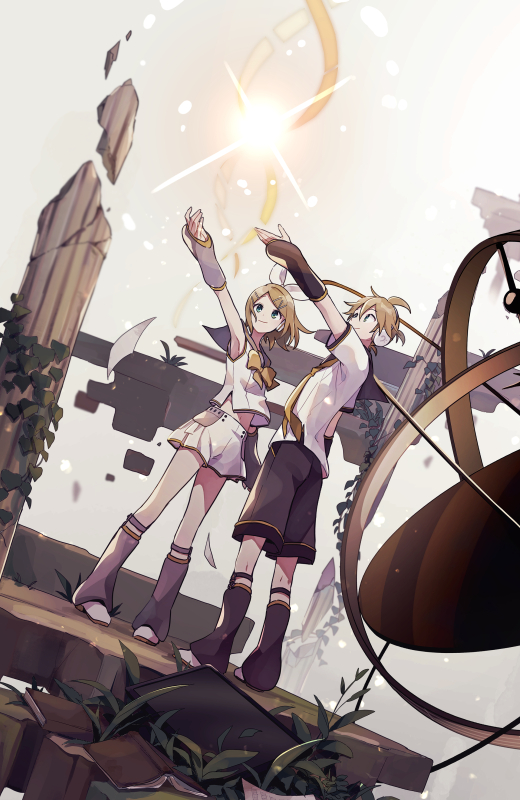 鏡音レン ,鏡音リン 「アンメルツPの楽曲「kagamination HISTORY」にイラストを描かせ」|涼(すずみ)のイラスト