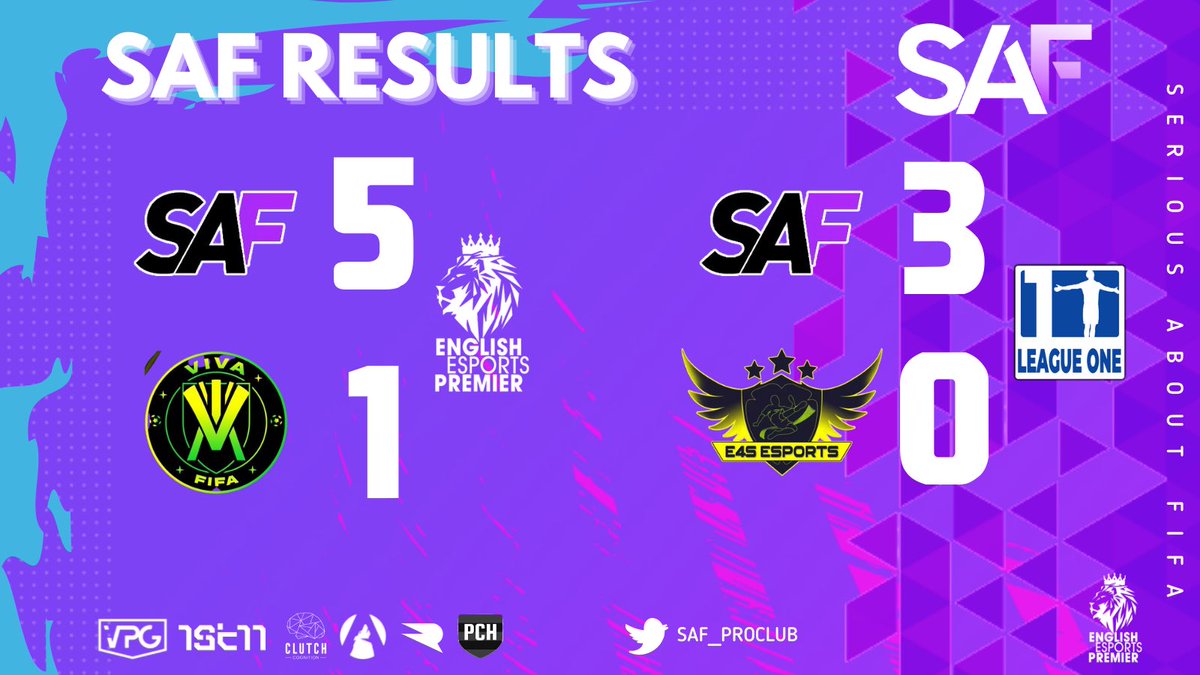 💜Great Night in <a href="/OfficialVPG/">Virtual Pro Gaming</a> for the SAF UK boys💜 ⚽️

A dominant 5-1 win over <a href="/VPGPremier/">VPG Esports Premier</a> side @VIVAFIFAVPG  in the <a href="/VPGUK/">VPG United Kingdom</a>  league 🏆

Followed by a 3-0 win over <a href="/E4SeSports/">E4sEsports</a> 🏆

Well played all the players involved over first two nights 12/12 👏