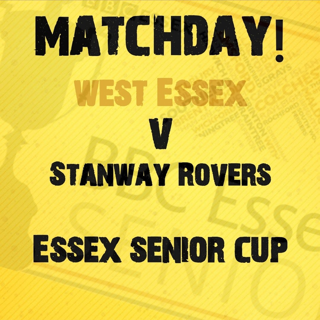 Rovers 1st Team Matchday!! ⚫🟡⚽️

🏆 Essex Senior Cup
⚽️ <a href="/westessexfc/">West Essex FC</a> (A)
🗓 Wednesday 27th October
🕒 7:45pm
🎫 £6 | £3 | U16’s FREE
📍 <a href="/Matchdaycentres/">MatchdayCentres</a> 
Wadham Lodge Sports Ground
Kitchener Rd
London 
E17 4LL
