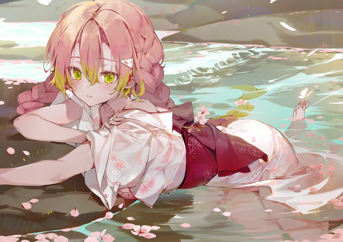 AkiZeroさんがTwitterに投稿した甘露寺蜜璃(鬼滅の刃)のイラスト。