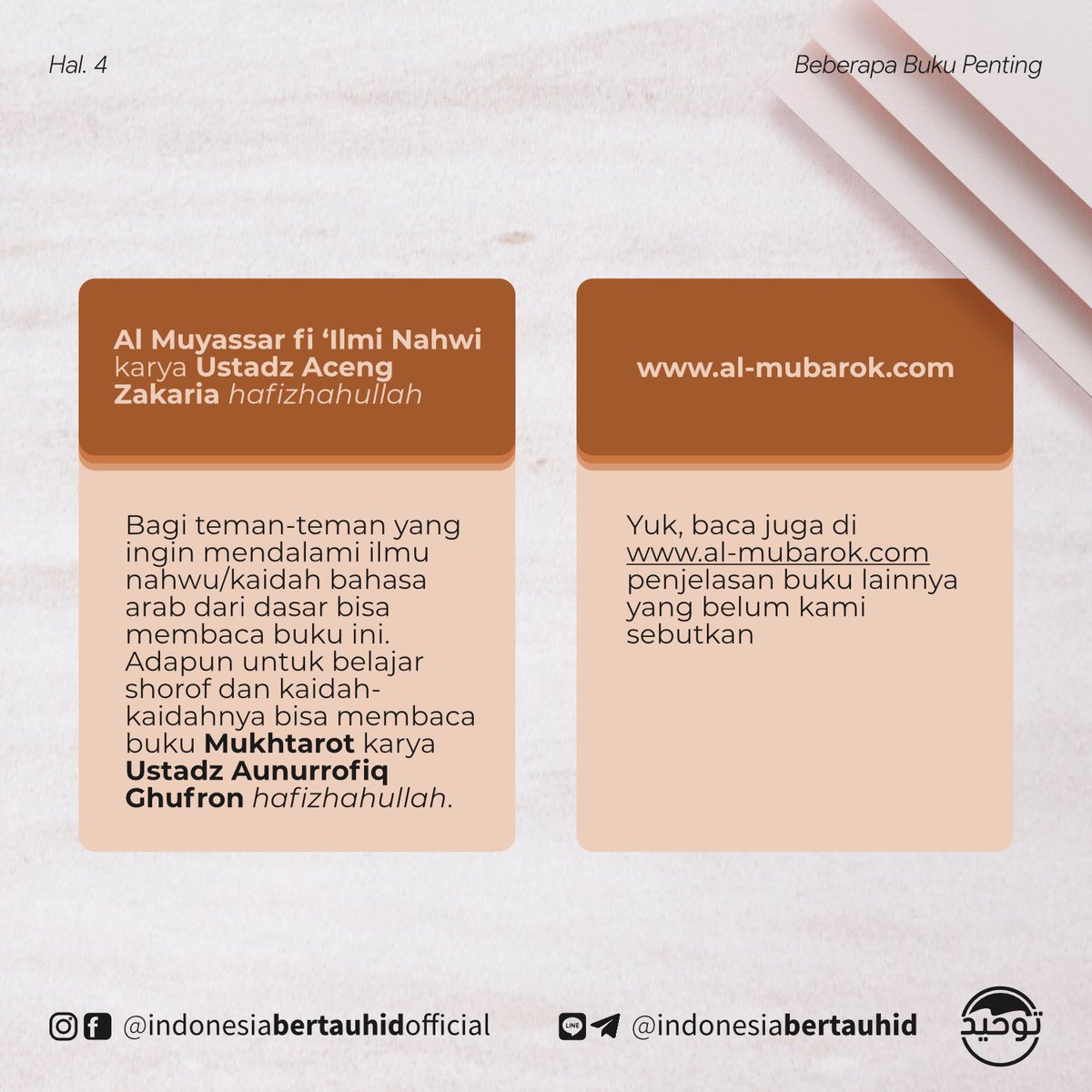 Beberapa Buku Penting⁣
⁣
Membaca buku yang bermanfaat adalah setiap muslim. Ada beberapa buku penting yang ingin kami sebutkan ini mungkin ada sebagian sobat muslim yang belum pernah mendengarnya.⁣