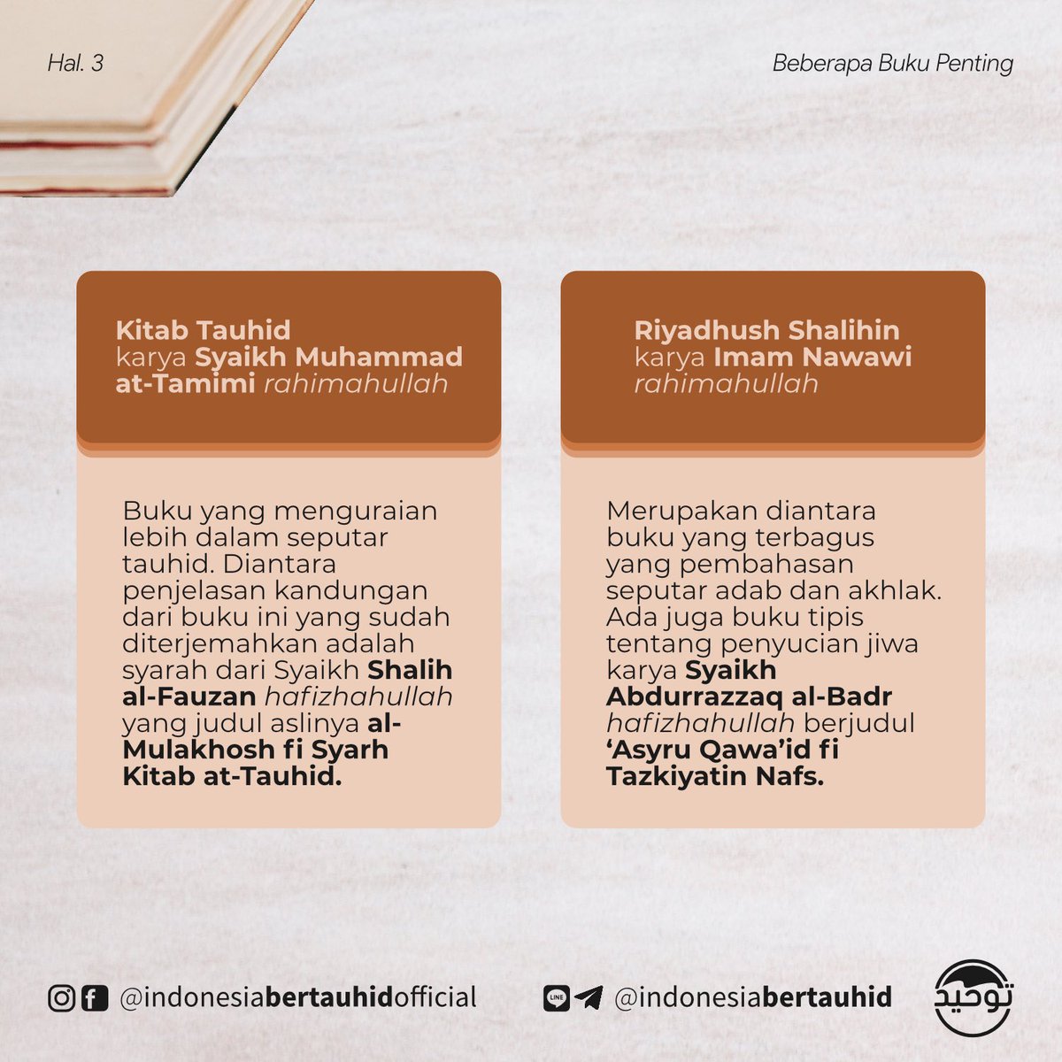 indonesiatauhid's tweet photo. Beberapa Buku Penting⁣
⁣
Membaca buku yang bermanfaat adalah setiap muslim. Ada beberapa buku penting yang ingin kami sebutkan ini mungkin ada sebagian sobat muslim yang belum pernah mendengarnya.⁣ https://t.co/hcEWUGvTiW