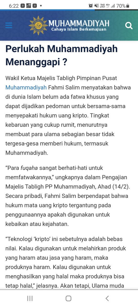 Cryptocurrency

NU 👉 haram
MUI 👉 haram
Muhammadiyah 👉 belum menentukan