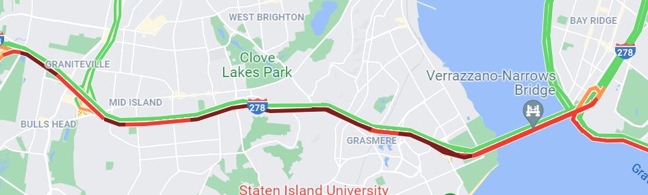 1010stewart's tweet photo. #SI... The ENTIRE #StatenIslandExpressway is extremely heavy from the #GoethalsBridge to the #VerrrazanoBridge with volume. @WINSTRAFFICNYC @1010WINS @NYC_DOT @googlemaps @511NY https://t.co/KnjUqpBpGg