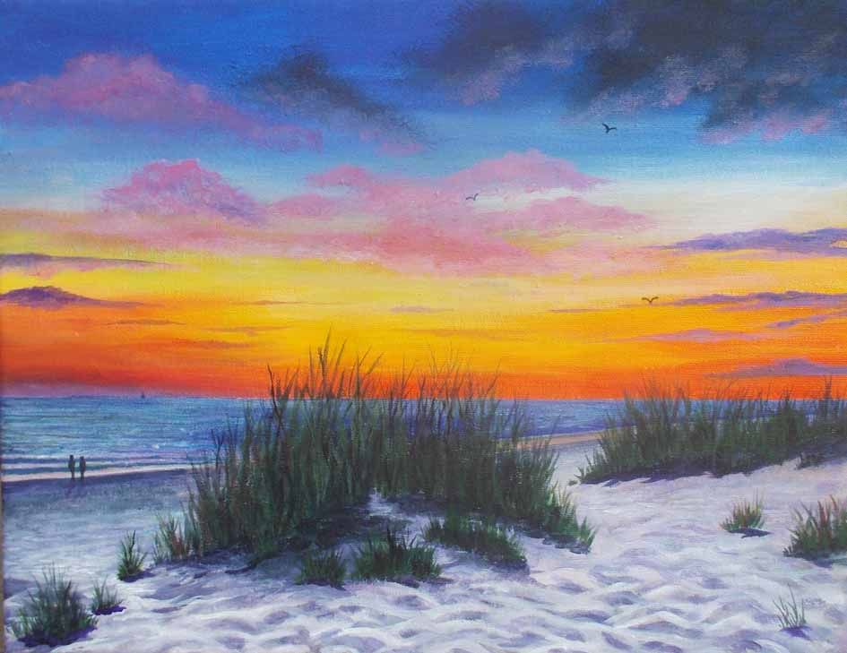 'Sunset in the Dunes' by Jean Mintoft. Available in our charity exhibition now!