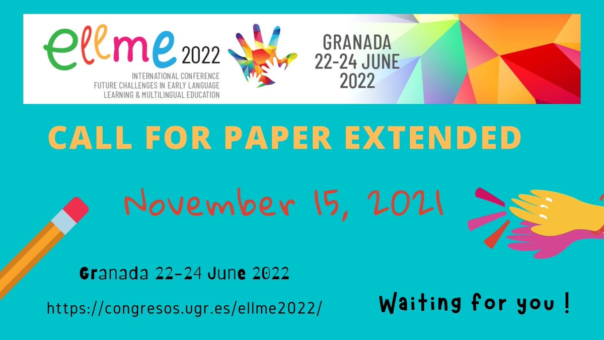 One of the most awaited moments in a conference is THE CFP DEADLINE EXTENSION!🤩
🔊The CFP has been extended until November 15th, 2021
Besides, we have updated the website with registration and fees information.
Don’t miss the opportunity! We are waiting for you!
#ELLME2022