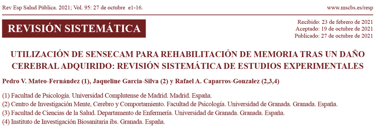 RESaludPublica's tweet photo. 📌Nuevo artículo tras el #DíaDañoCerebral:
📄"Utilización de #SenseCam para rehabilitación de memoria tras un Daño Cerebral Adquirido: rev. sist. de estudios experimentales."
🖊️PV Mateo-Fernández, J Garcia-Silva, RA Caparros-Gonzalez
👉🏼https://t.co/4QryVNOeYU
CC @fedaceorg https://t.co/K3mk7oSlmB