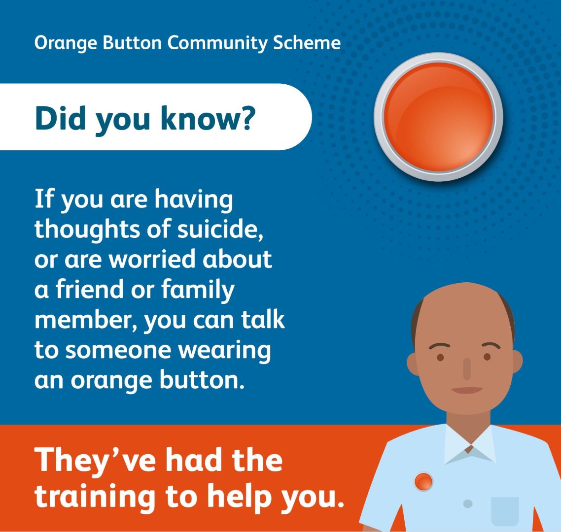 HealthierLSC's tweet image. 🟠 People who are having thoughts of suicide can ‘push the button’ when they see someone wearing a distinctive orange badge and ask them for information and support.

Find out more here 👉 healthierlsc.co.uk/OrangeButtonSc… 

#OrangeButton #StartTheConversation