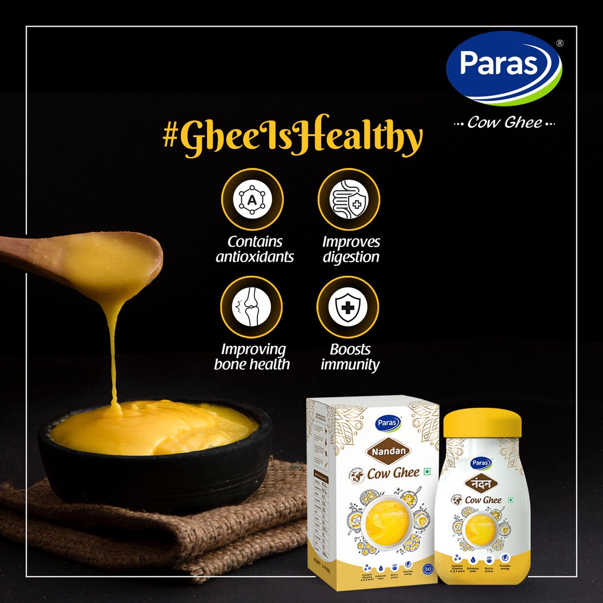 parasdairy1960's tweet photo. Take a step forward towards healthy living with Paras Nandan cow ghee that improves digestion, bone health and immunity.
#Paras #Parasnandancowghee #Cowghee #Parasnandan #Parasdairy #Lifeenriched #Gheeisgood #Gheeishealthy #Eathealhty #Healthy #Tasty #Purity #Immunity #Digestion https://t.co/ltSwJ6YWSA