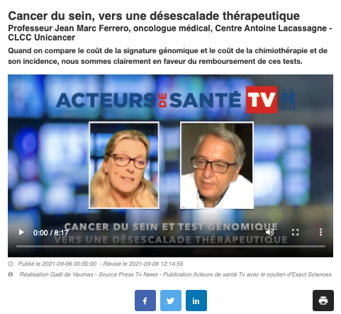 reseauKsein's tweet photo. #cancerdusein #testgenomique #OncotypeDX « Si le #RecurrenceScore est inférieur à 25, on ne fait qu’une #hormonothérapie et la patiente échappe alors à la #chimiothérapie »
👉🎬 Pr. JM Ferrero #oncologue @Lacassagne_Nice #CLCC #Unicancer https://t.co/iYwsd9YYsA https://t.co/tEQyC2PWYW