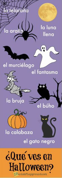 This is an easy Spanish activity for Halloween. Ask children to draw the items below and label them in Spanish 🎃