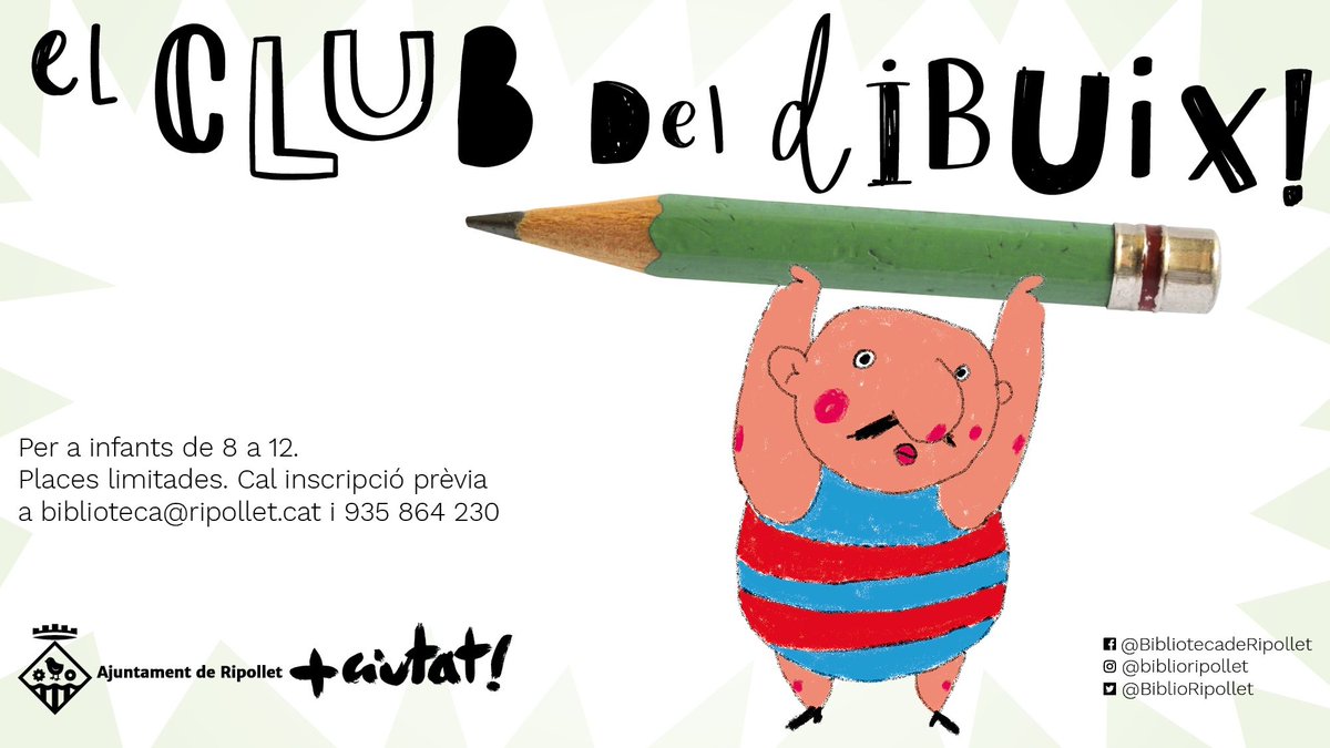 La pròxima sessió del Club del Dibuix és 𝐃𝐢𝐛𝐮𝐢𝐱𝐞𝐦 𝐇𝐚𝐥𝐥𝐨𝐰𝐞𝐞𝐧🎃. Atreviu-vos a dibuixar personatges de por! A càrrec de Manel Sánchez.

📅Dimecres 3 de novembre a les 18 h.
👫 Per a infants de 8 a 12 anys.
📝Cal inscripció prèvia.