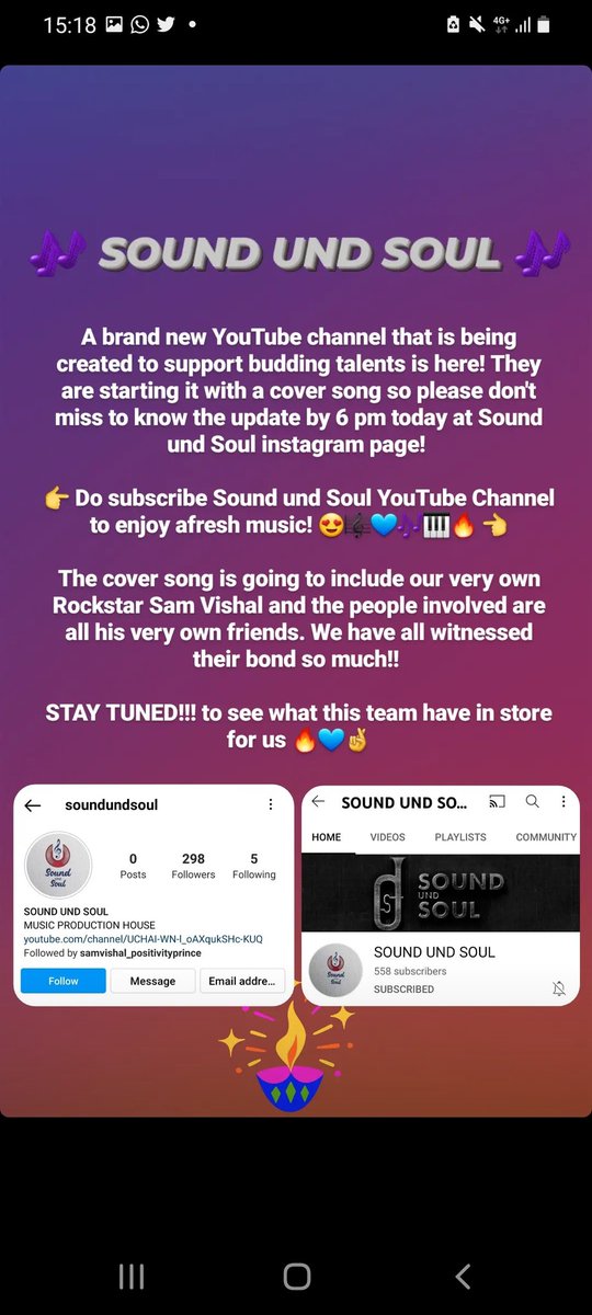 SamVishal_TT's tweet photo. 🎼 SOUND UND SOUL 🎼

Stay Tuned!!! for the first cover song update in this channel today at 6pm with our very own @samvishal280999 voice 😍

Do subscribe this youtube channel:
https://t.co/tg2OLRpbRr
Do follow soundundsoul Instagram page 💙
#SamVishal #IndieArtist #soundundsoul https://t.co/gNLNiKzMSY