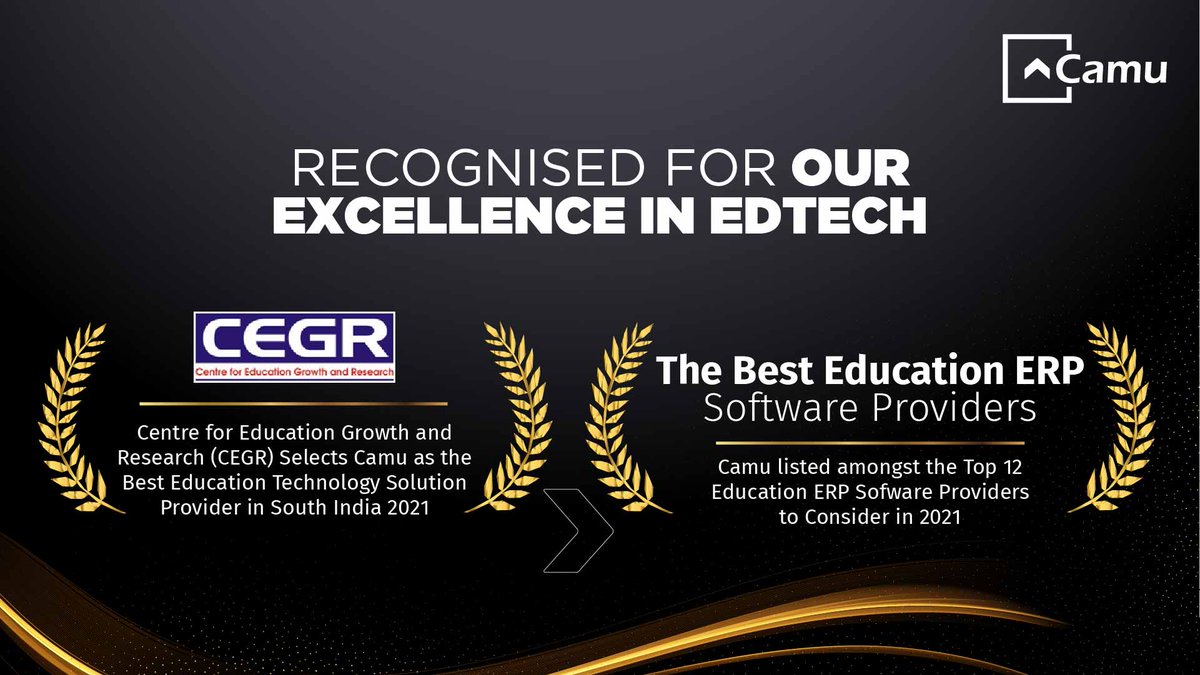 CamuDigital's tweet photo. Camu wins Best Education Technology solution by CEGR for 2021 and is Ranked in the Top 12 for The Best Education ERP Software Providers of 2021
#CamuonSocial #CamuTopstheClass #Awards #CGER #BestERP #TopRatedERP #Highered #EducationManagement #EdTech #HigherEducation #EdTech2021 https://t.co/LYc4MrHGGd