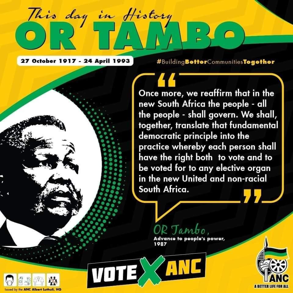 As we are left with 4 days to #LGE2021 today we remember the longest serving ANC President Oliver Reginald Tambo famosuly known as OR #RememberingOliverTambo 
<a href="/MYANC/">ANC - African National Congress</a> 
<a href="/ANCParliament/">ANC Parliament</a> 
<a href="/CyrilRamaphosa/">Cyril Ramaphosa 🇿🇦</a> 
<a href="/LulamaNgcuka/">Ngcuks & Ngcuks</a>
<a href="/Jamilogy/">Ayanda Jam</a> 
<a href="/tassarawilson/">Tasara W Makamure 🇿🇼🇿🇦</a> 
<a href="/aliasjustq/">Tefo Mphuthi</a> 
<a href="/TitoMzamo/">Tito Mzamo</a> 
<a href="/mdantsanekas/">Thabang Maseko</a>