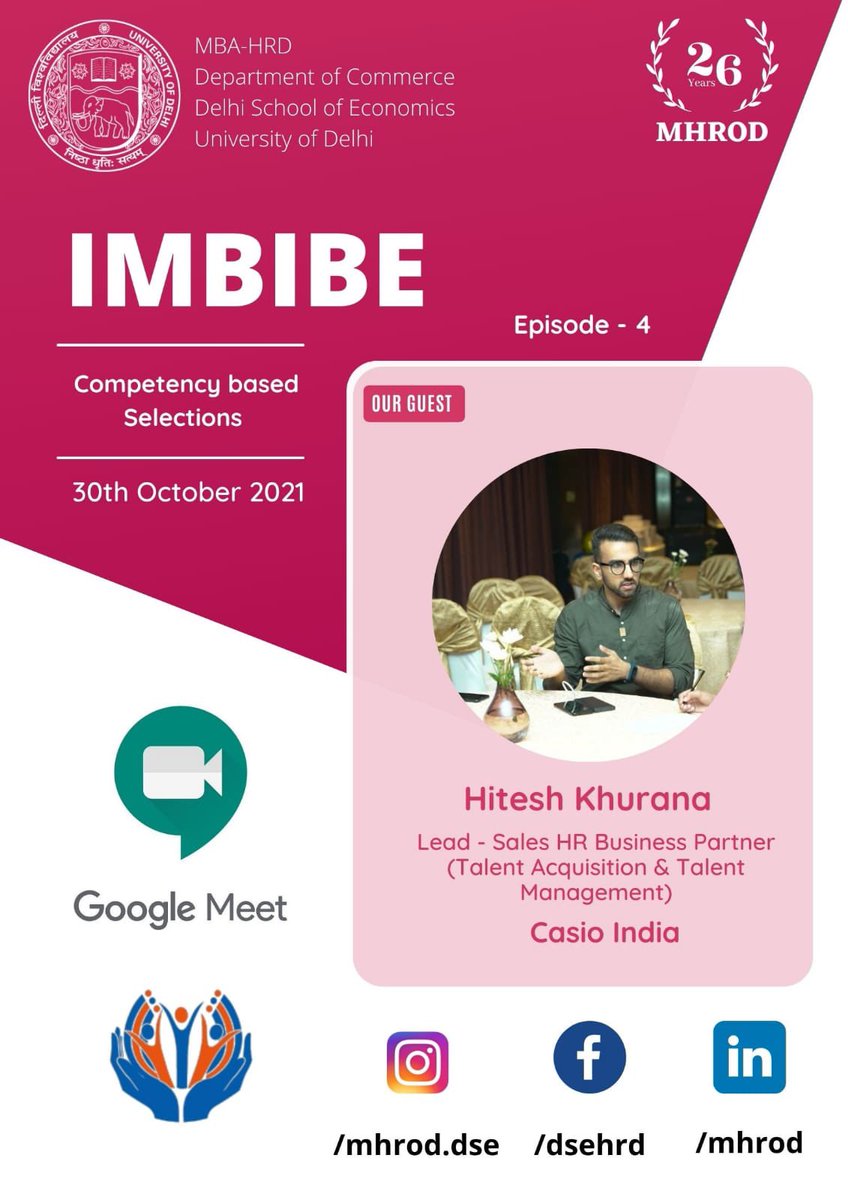 mba_dse's tweet photo. Student Development Cell of MBA HRD, DSE, is delighted to announce our guest, Mr. Hitesh Khurana, Lead - Talent Acquisition and Talent Management at Casio India, who will be addressing our students on the topic "Competency Based Selections" as a part of our Imbibe Series. #DSE https://t.co/8prHT2x2b9