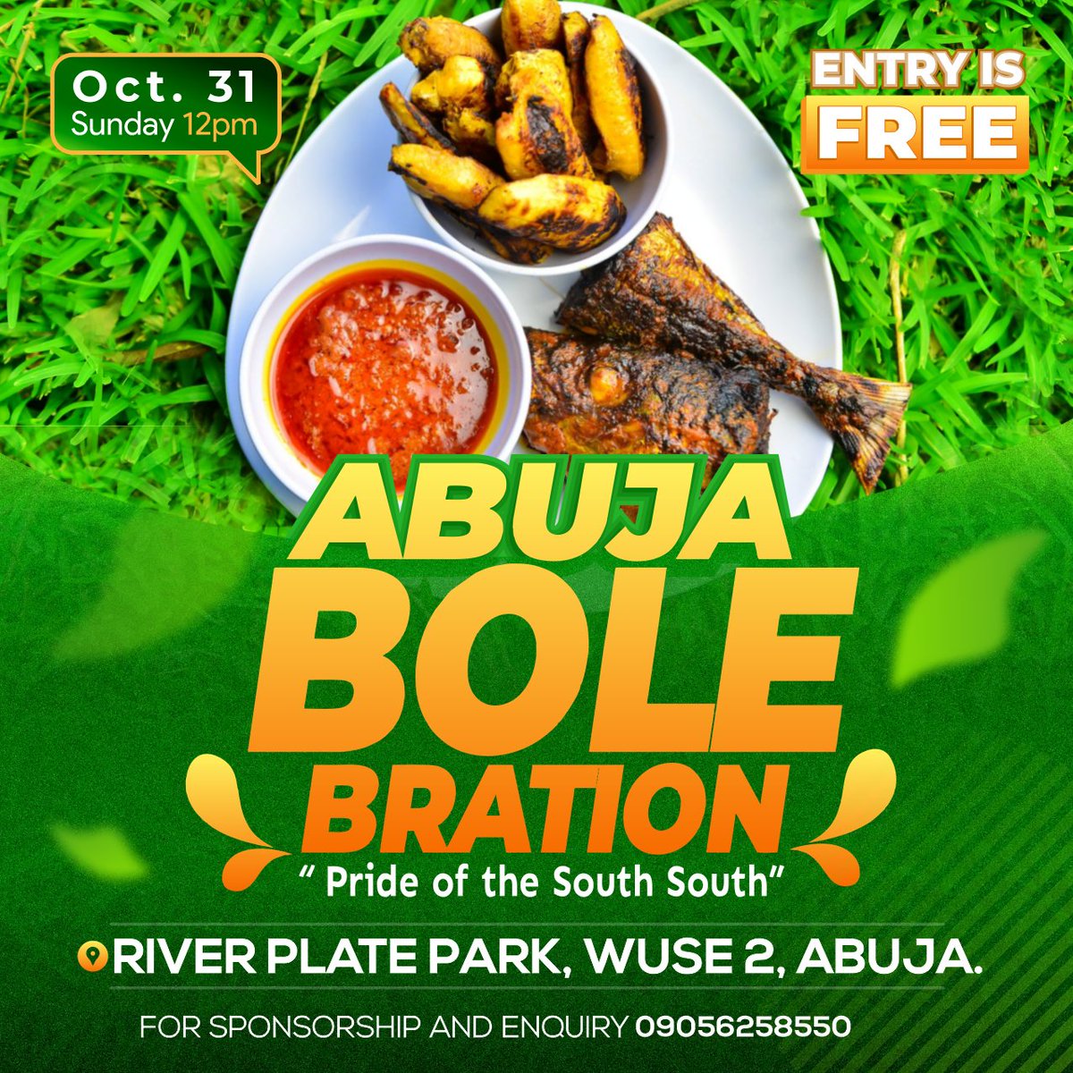 WealthyEmy's tweet photo. It's #BoleBration
 #AbujaTwitterCommunity 

The biggest Bole Festival in the capital!

This Sunday 31st October 2021
River Plate Park, Wuse 2 Abuja.
Time: 12noon till mama calls.

let's eat bole drink beer &amp; feel alright It's going to be loud! https://t.co/3Jm0vVlnup