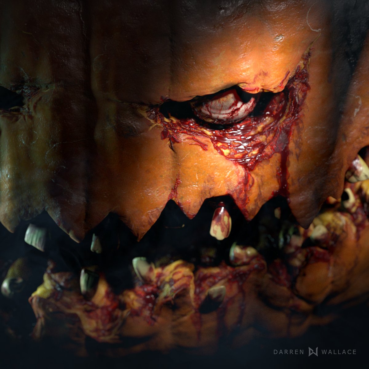 DarrenWallace3d's tweet photo. Fresh render of my Frank o' Lantern (Frankensteined Jack o' Lantern) for Halloween. 👻#vray #chaosgroup #autodesk #autodeskmaya #substancepainter #zbrush #photoshop #creepy #monster #monster #art #halloween #horror #jackolantern #pumpkin #scary #creature https://t.co/SyXpYNuxNX
