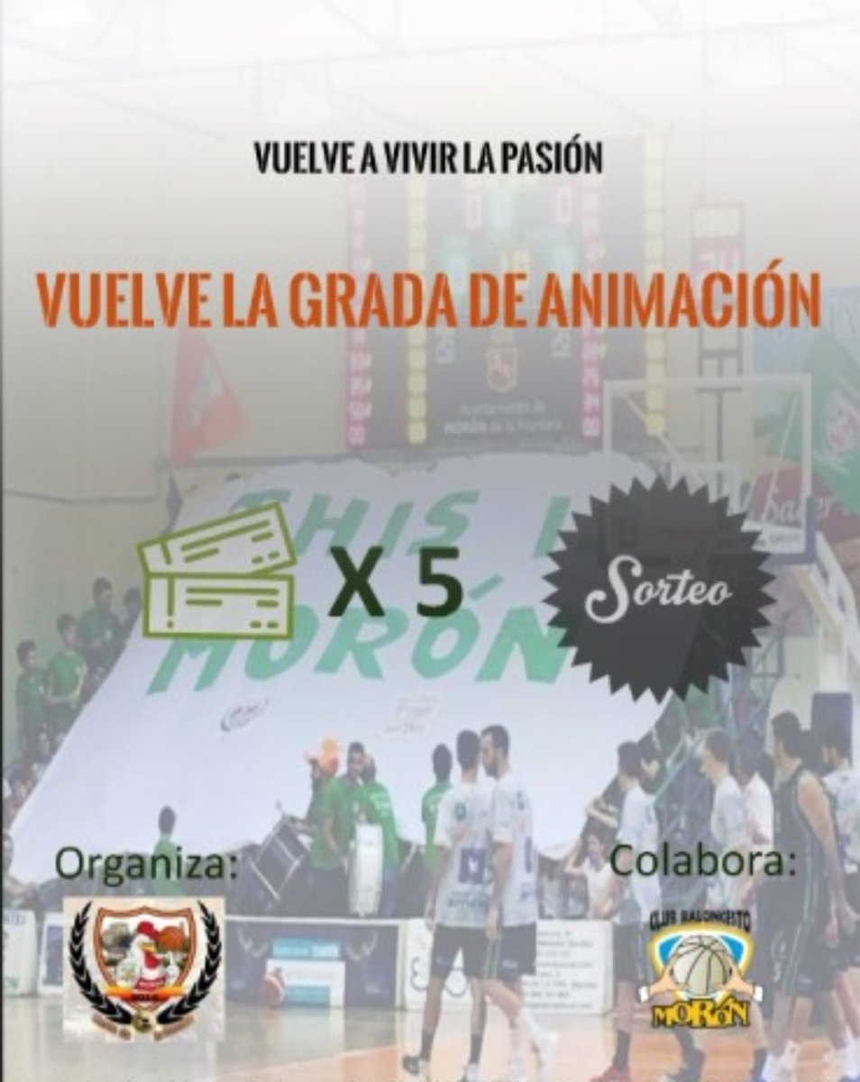 Sorteamos 5 entradas dobles para el partido del <a href="/cbmoron/">C.B. Morón</a>, haz RT para participar. El sorteo finaliza el jueves a las 18:00. #VamosMiMoron #LlenarElAlameda