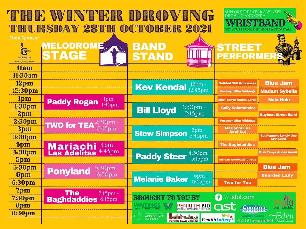 Here's the line up for the <a href="/WinterDroving/">Winter Droving</a> which starts tomorrow for 3 days in Penrith (28 to 30 October).  orlo.uk/gdRQM #WinterDroving #penrith